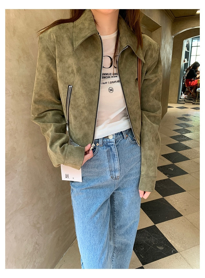 Retro Short Suede Fabric Jacket