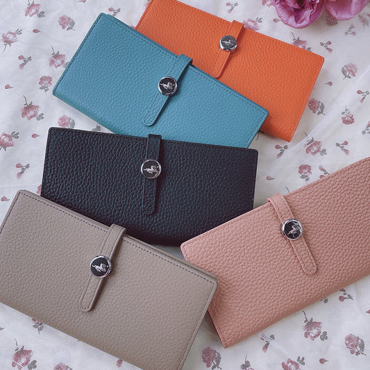 Luxury Long-Hasp Lychee Pattern Purses For Women - Genuine Leather