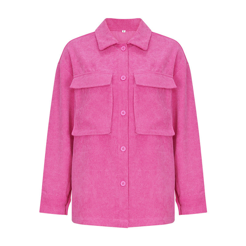 Loose Casual Pocket Corduroy Coat For Women