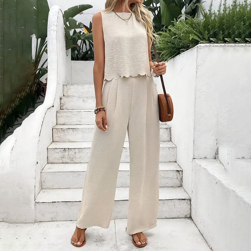 Sleeveless Crop Top Wide-Leg Pants Outfit - US Only