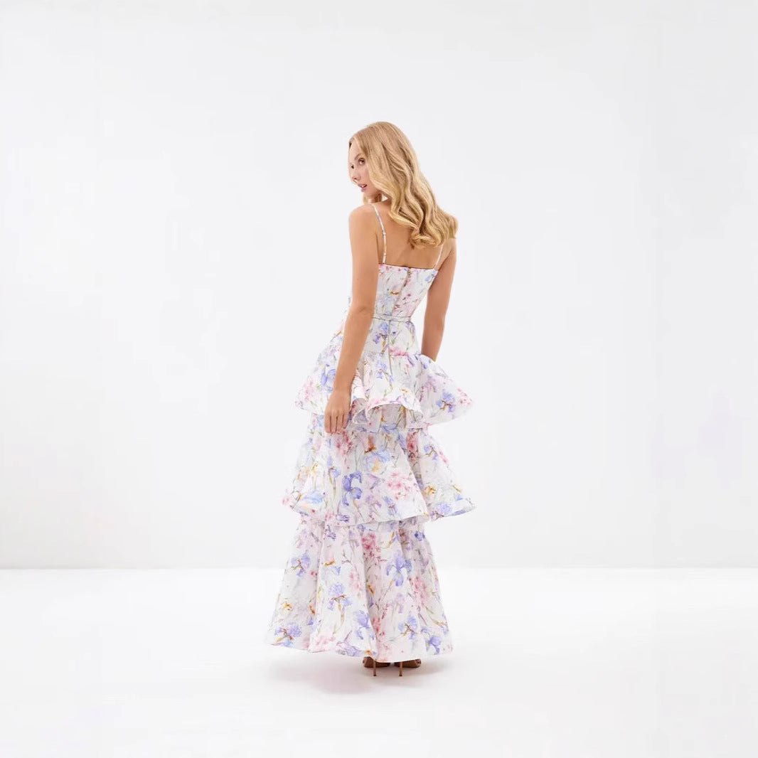 Printed Painted Belt Waist Slimming Dress