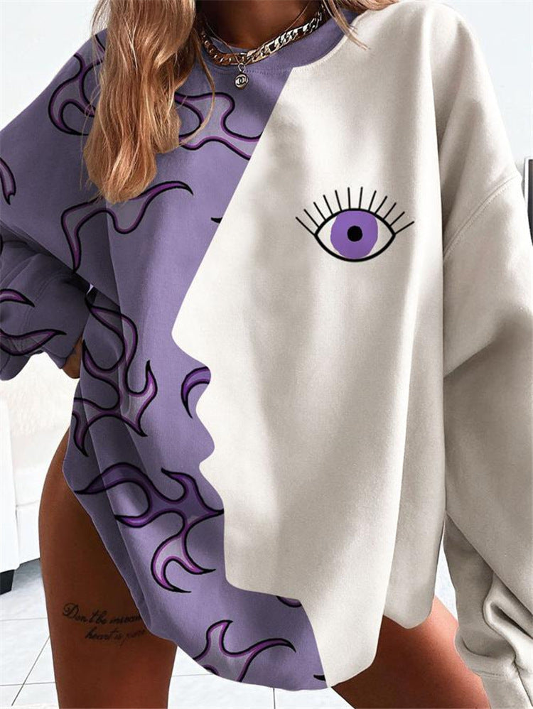 Long-Sleeve Printed Round-Neck Mid-Length Sweater For Women