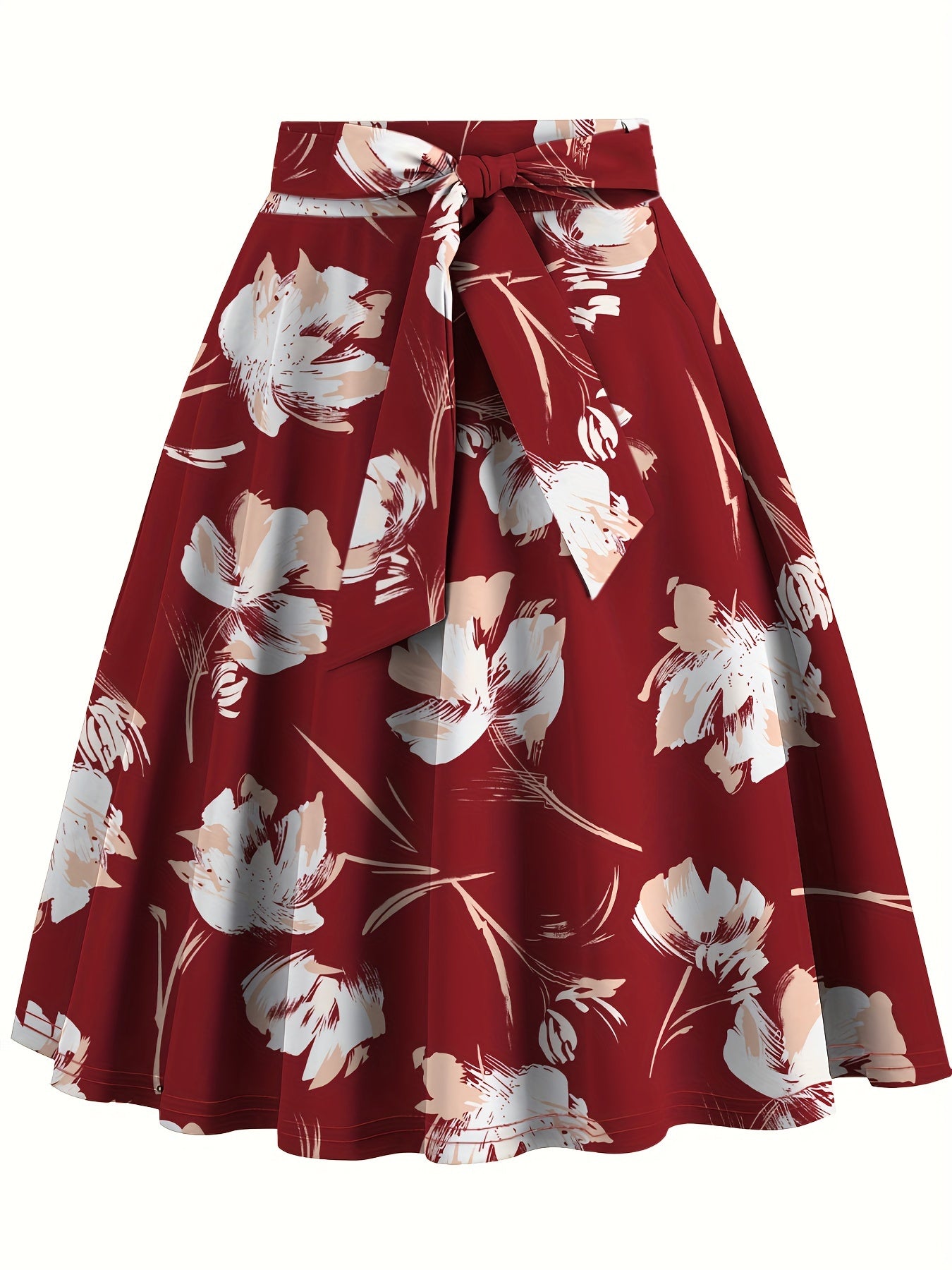 Elegant Belt Floral Midi Skirt