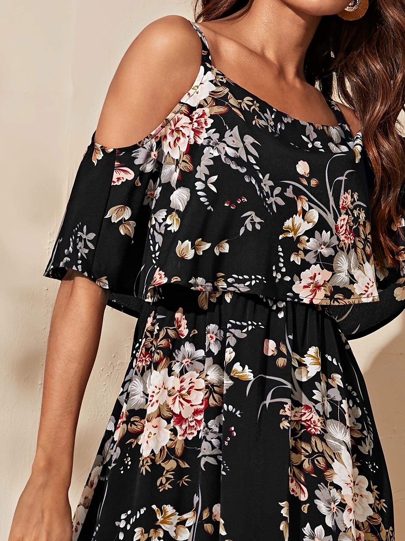 Strappy Floral Off-Shoulder Maxi Dress - US Only