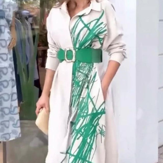 Casual Fashion Graffiti Versatile Belt Dress