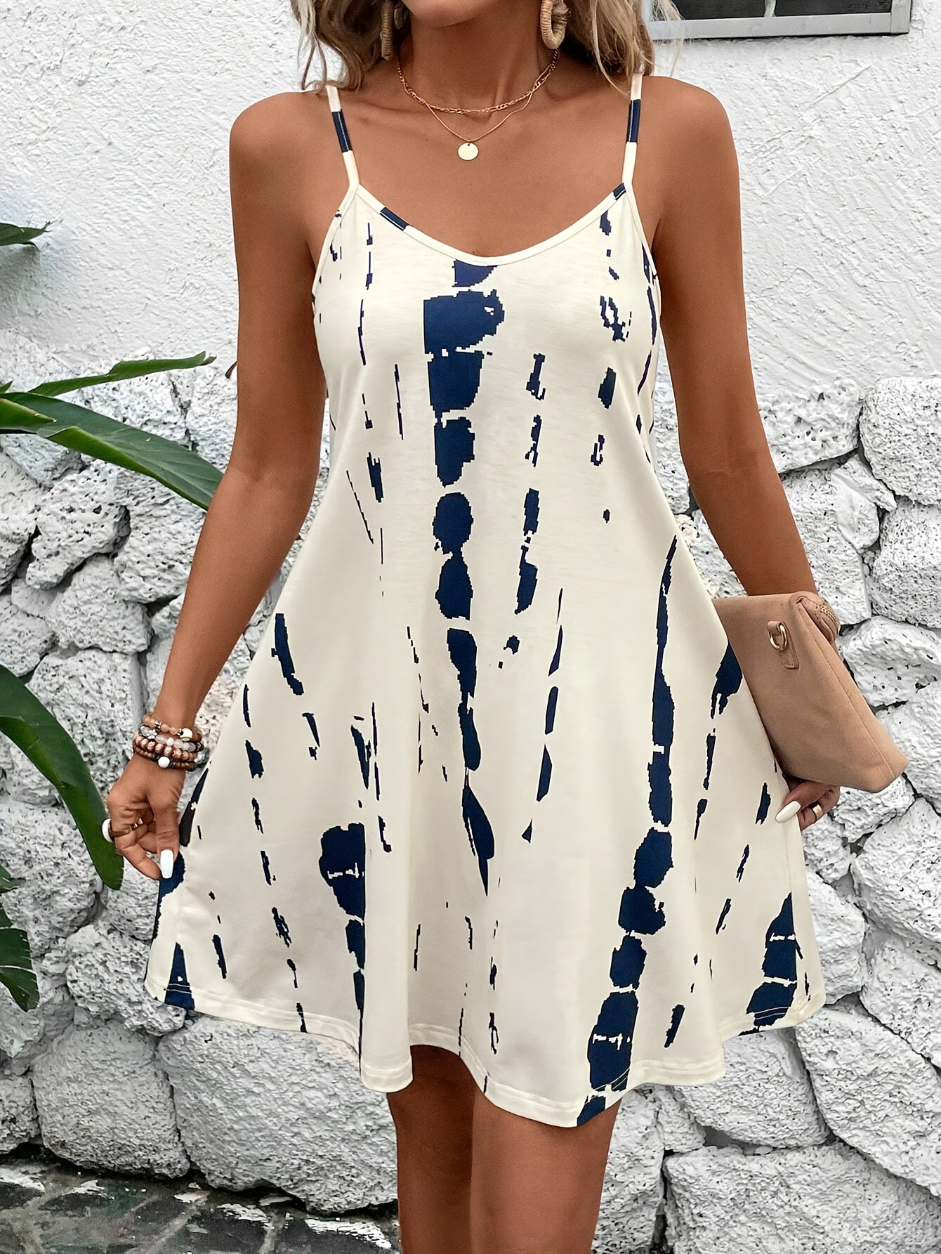 Allover Print Crew-Neck Cami Dress