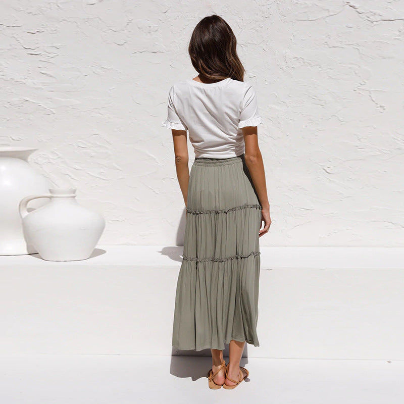 Pure Color Simple Pleated Irregular Skirt