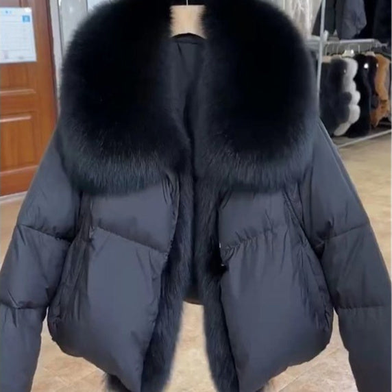 Loose Thick Cotton-Padded Fur-Collar Coat