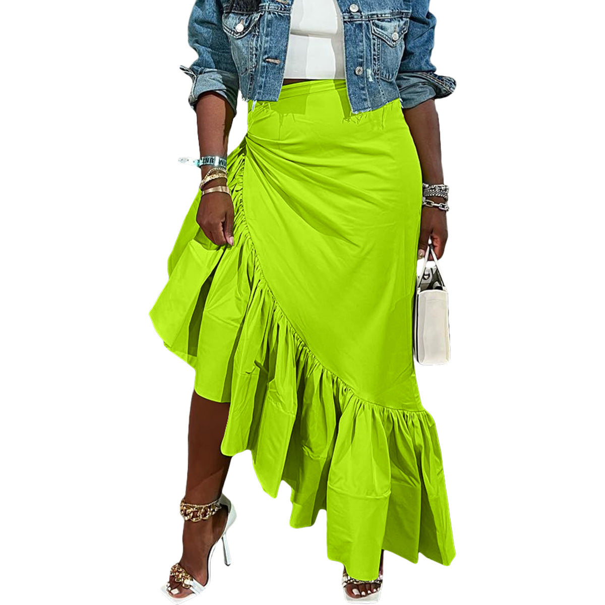 Solid-Colour Irregular Ruffled Skirt