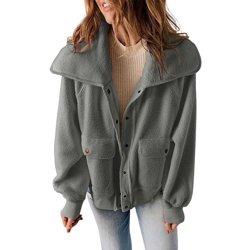 Women's Warm Casual Cardigan Breasted Jacket - Plush Long-Sleeve Coat