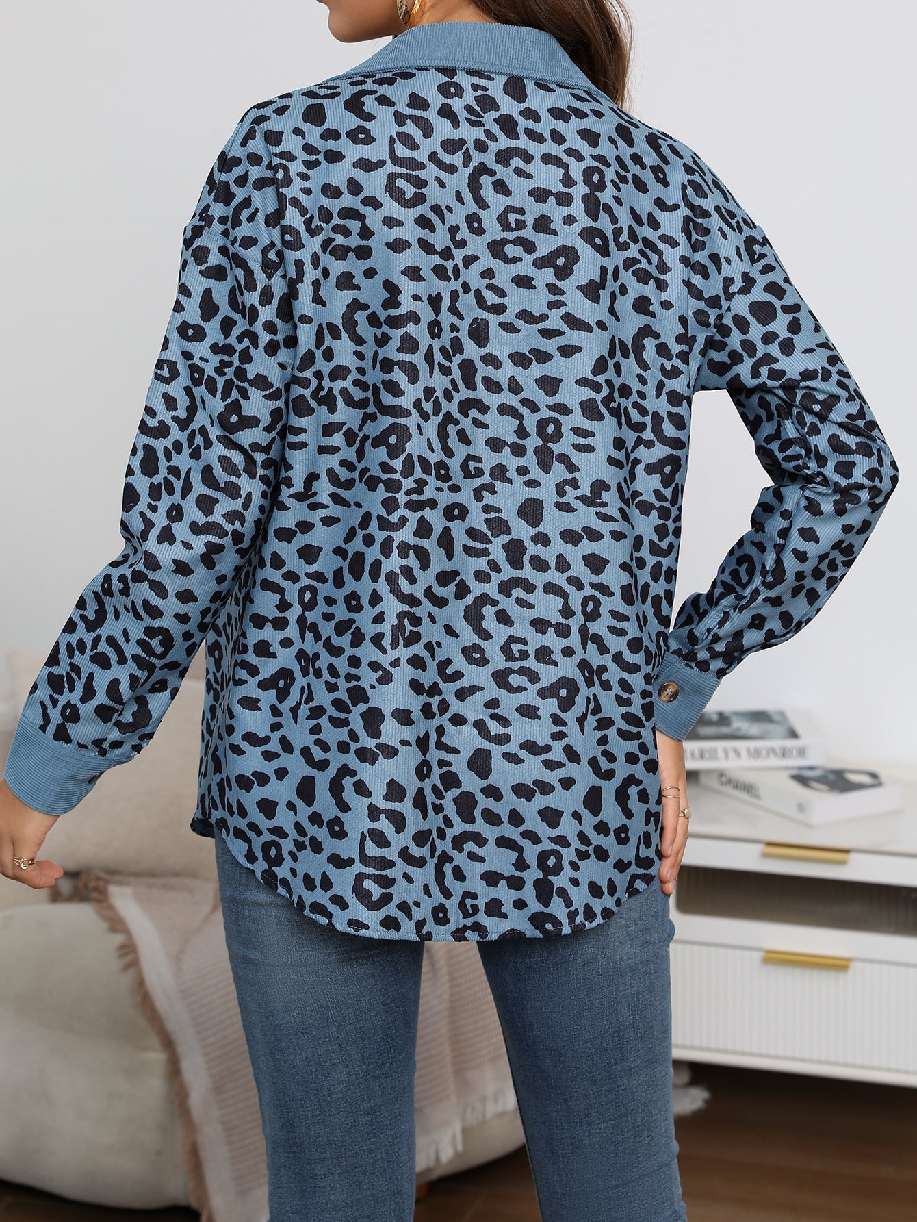 Leopard Print Corduroy Shirt Jacket