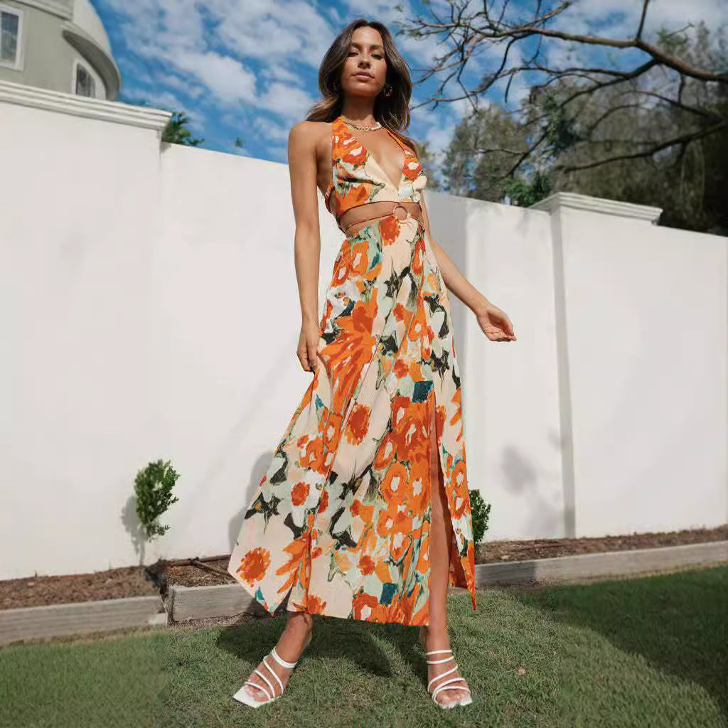 Halter Backless Split Dress