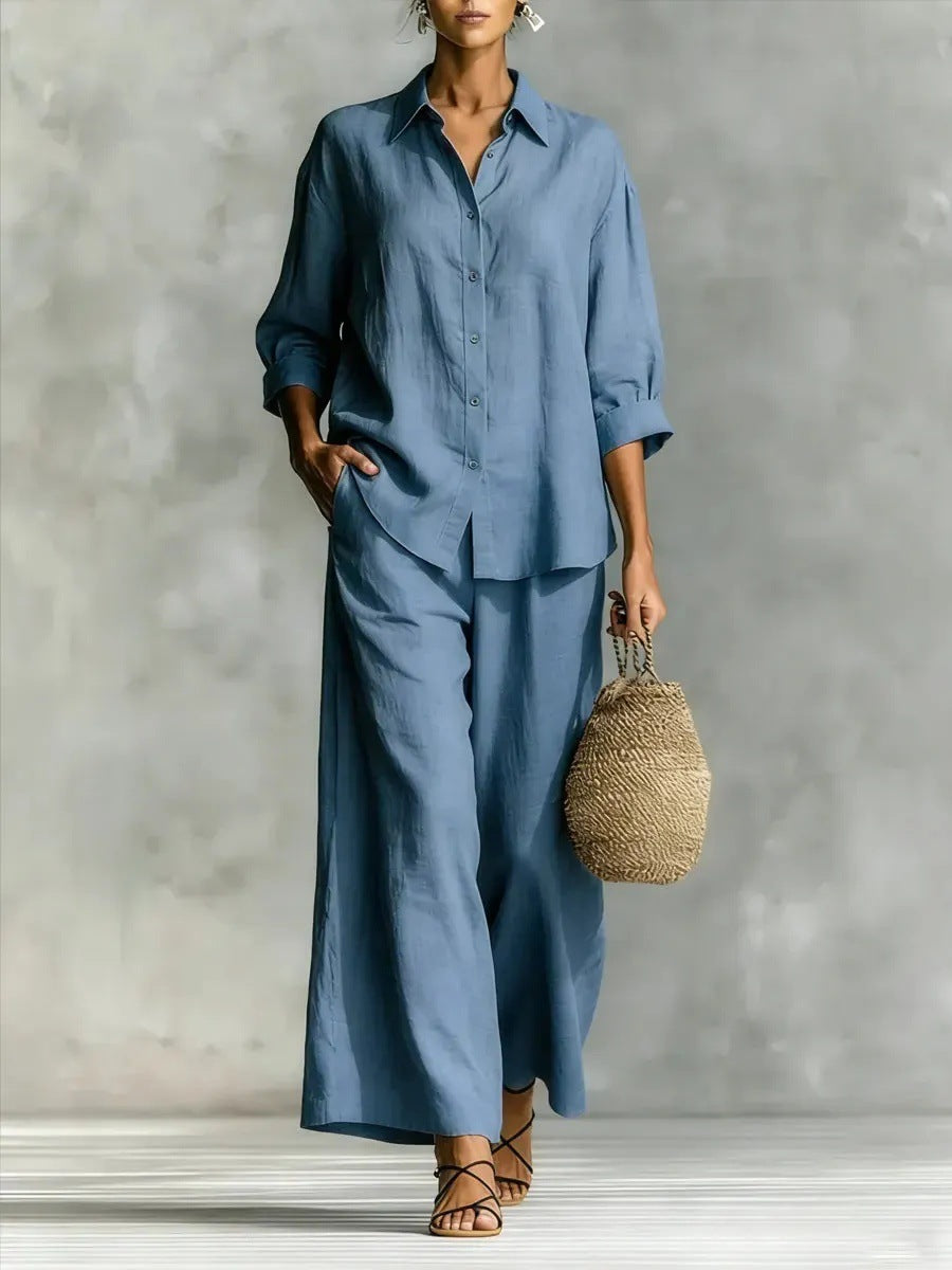 Women's Cotton And Linen Wide-leg Pants Suit