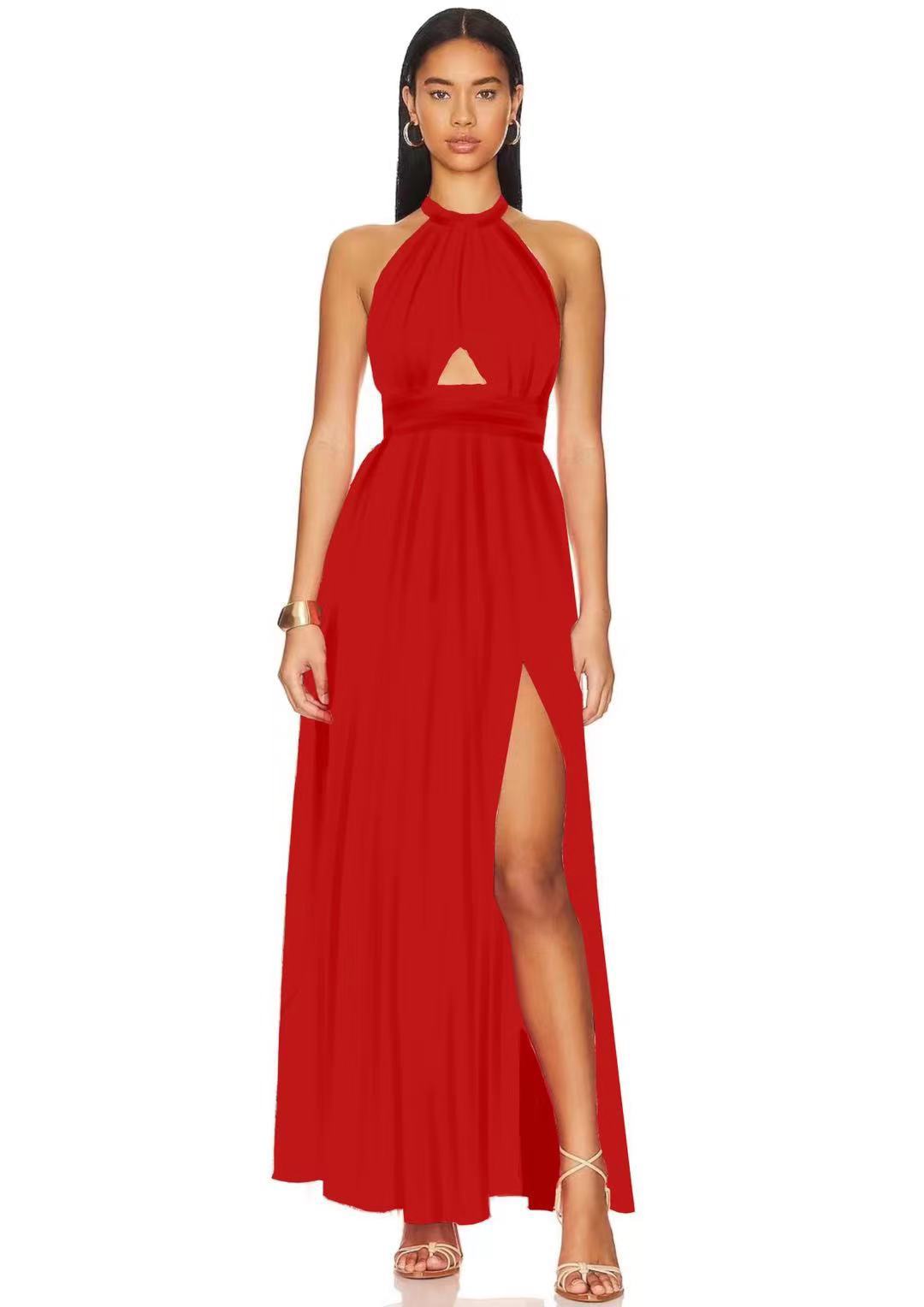 Cross-Collar Printed Lace Pleated Sleeveless Dress