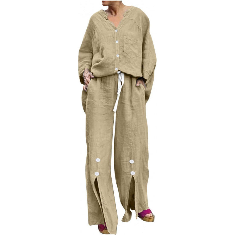 Women's Long-sleeve Cardigan Top And Pants Set