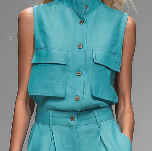 Sleeveless Vest And Wide-leg Pants Set For Women