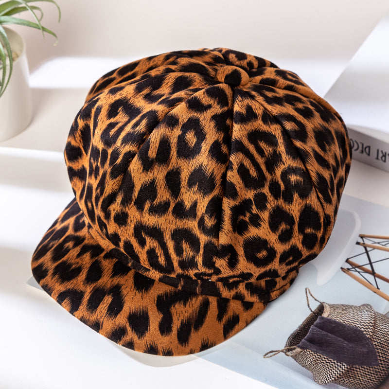 Women's Fashion Personalized Leopard Print Octagonal Hat