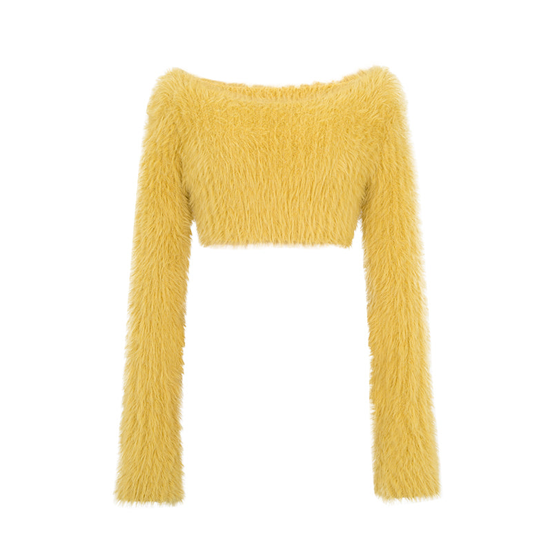 Retro Lazy Plush Knitted Long Skirt Slim Fit Set