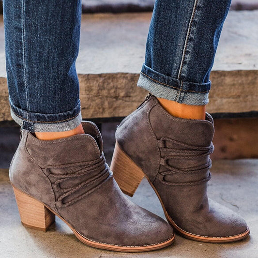 Retro V Cutout Chunky Ankle Boots