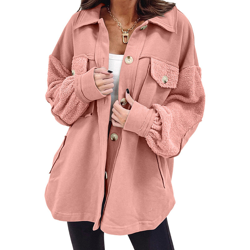 Plush Splicing Loose Jacket for Women