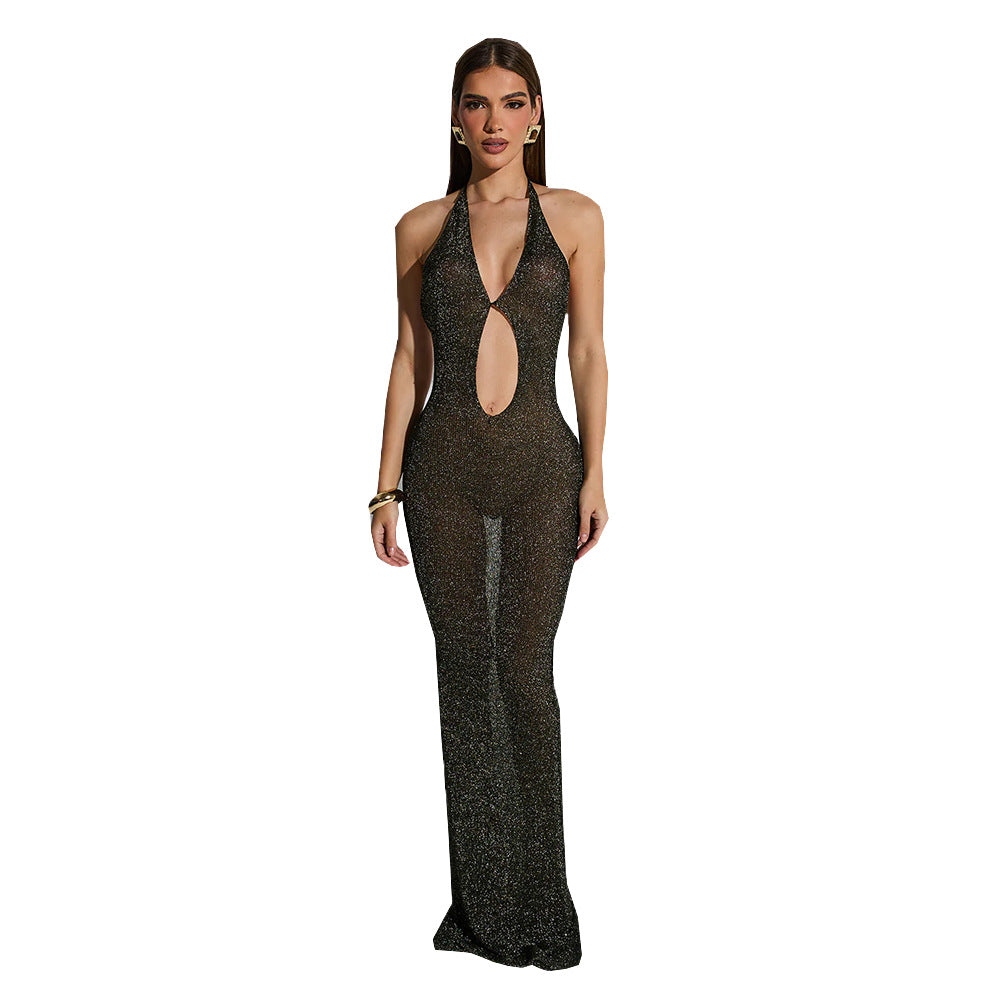 Lace-Up Cutout Sheath Halter Dress