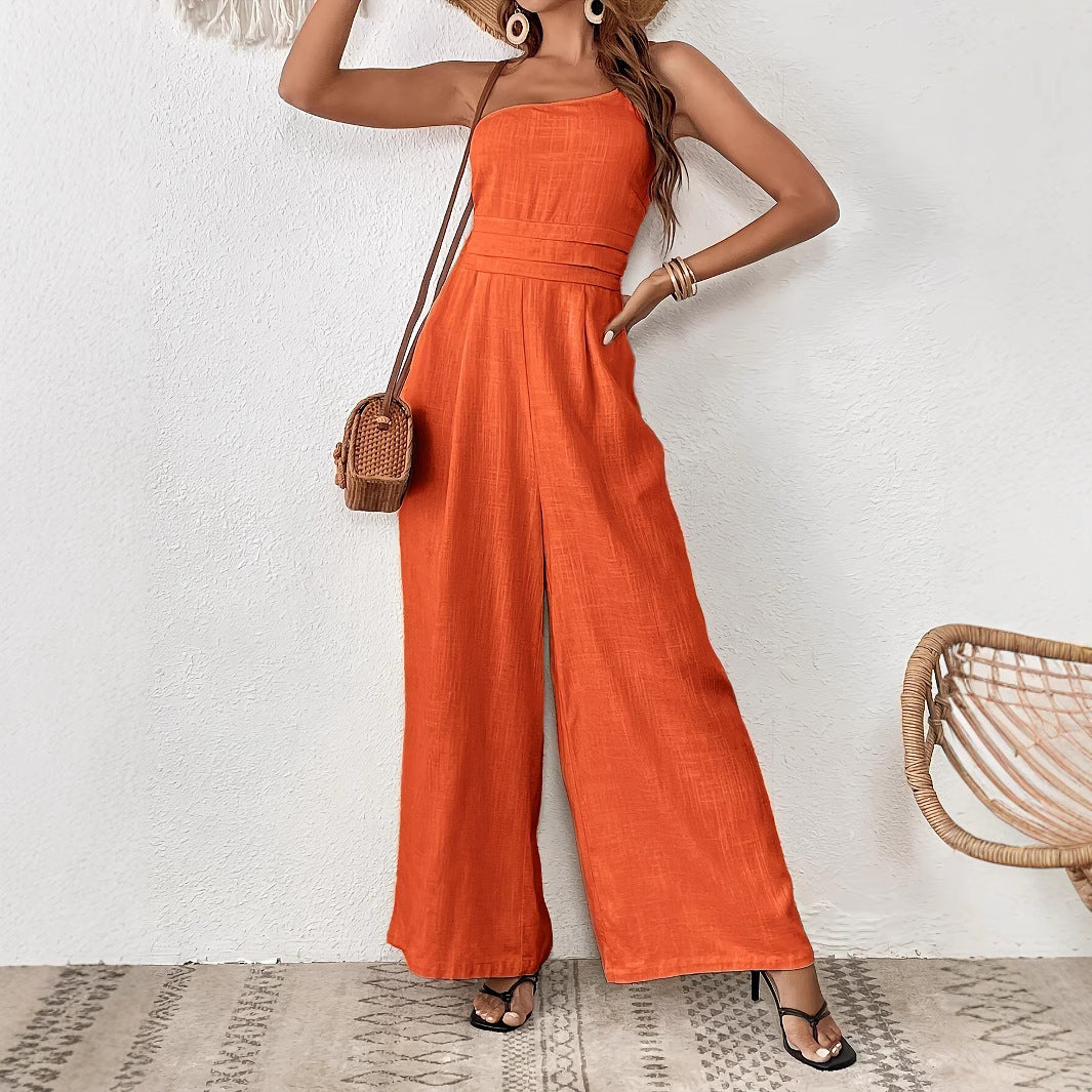 Wide-Leg Thin One-Shoulder Jumpsuit