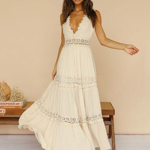 Lace V-Neck Maxi Dress
