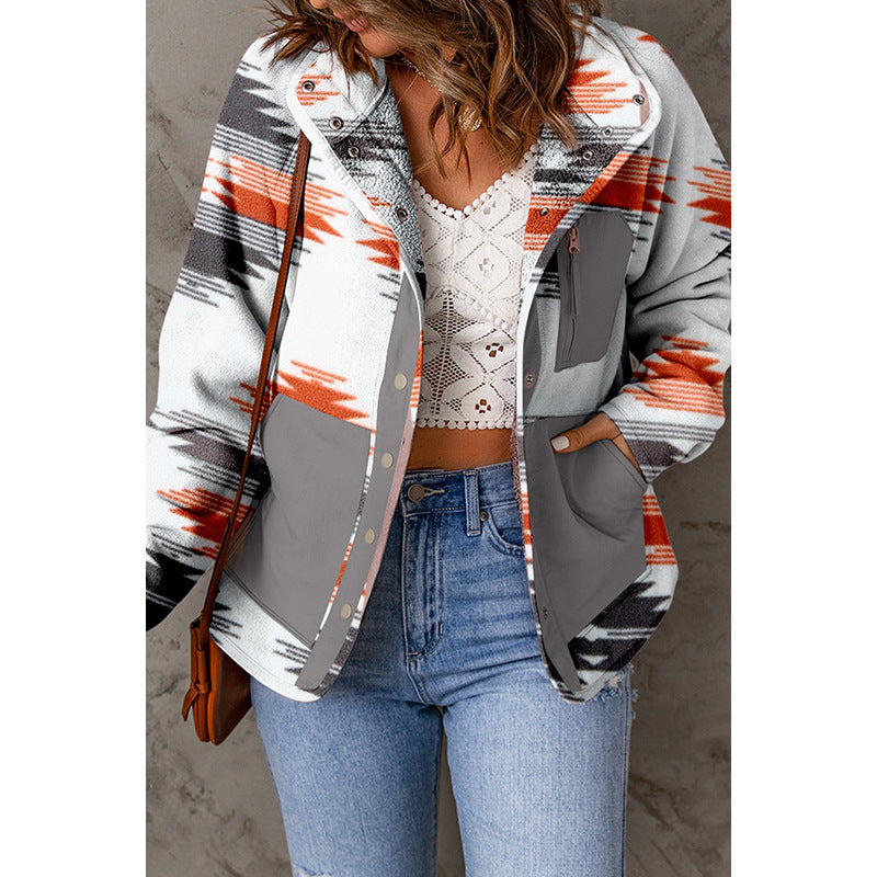 Leisure Loose Geometric Print Jacket For Women