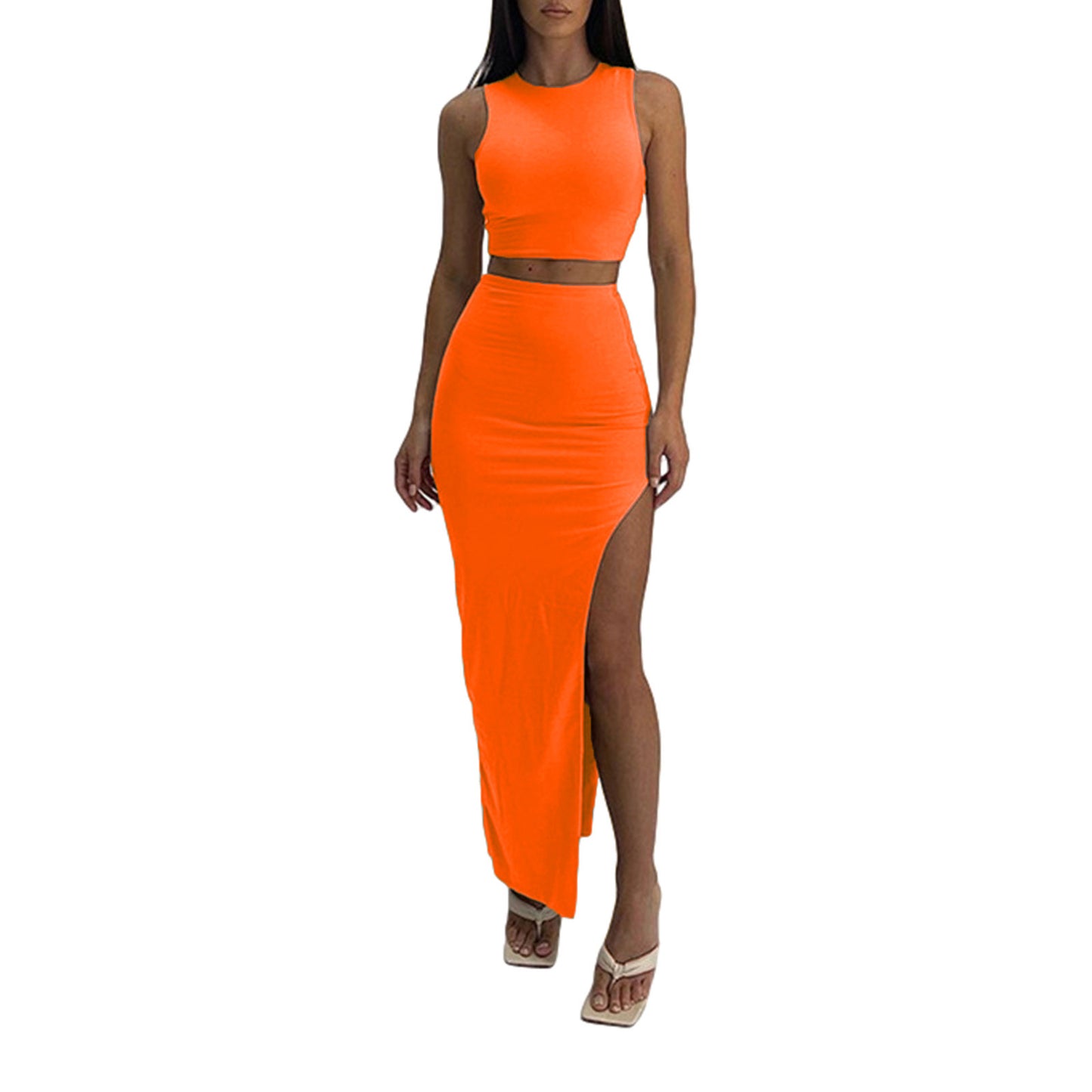Figure-Flattering Split-Skirt Outfit