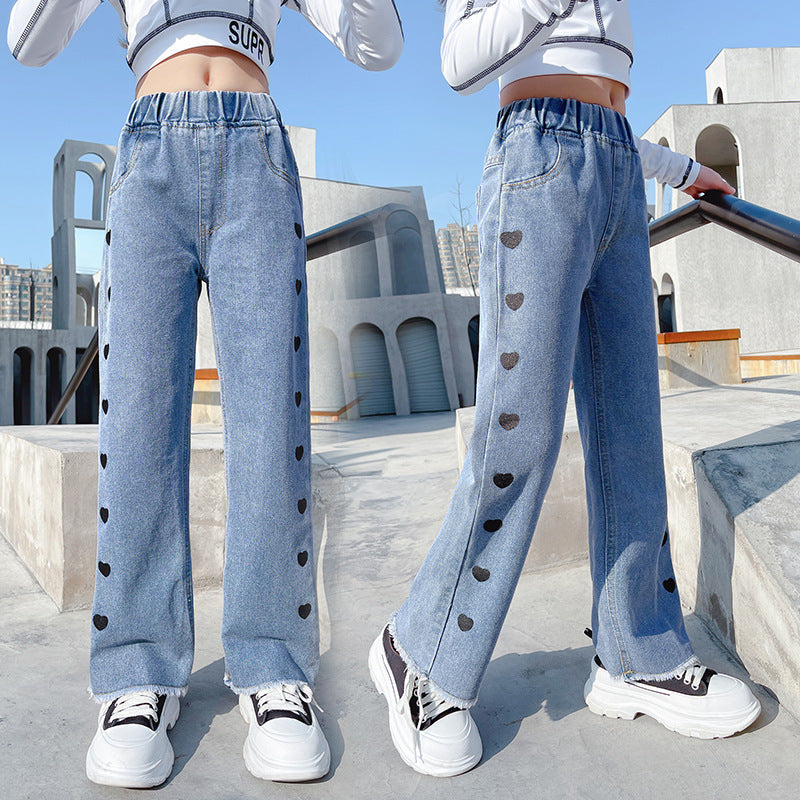 Funky Casual Denim Love Wide-Leg Pants