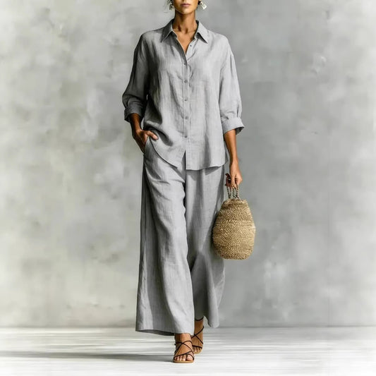 Women's Cotton And Linen Wide-leg Pants Suit