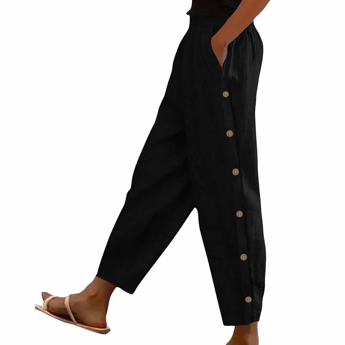 Mid-Rise Cotton-Linen Casual Loose-Fitting Trousers