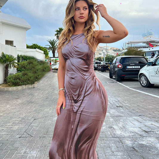 Hot Girl Close-Fitting Fashion Human Body Printing Slip Dress