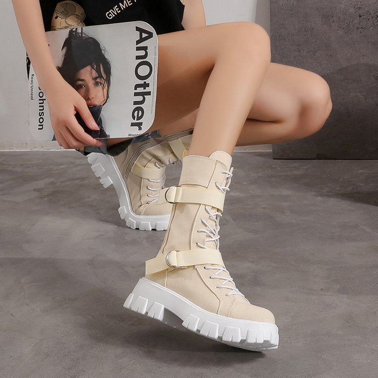 Buckle Lace-Up Platform Boots