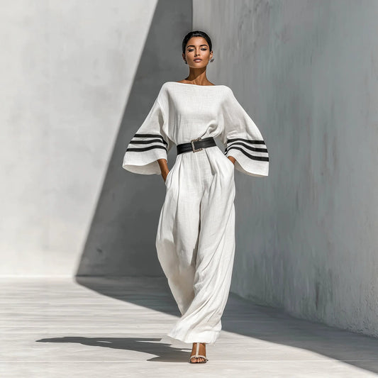 Linen-blend Minimalist Resort-style Wide-leg Jumpsuit