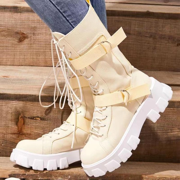 Buckle Lace-Up Platform Boots