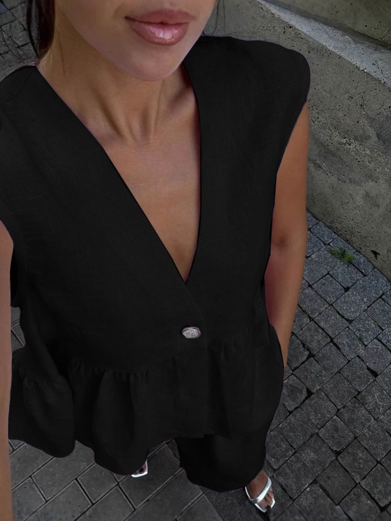V-Neck Vest & Wide-Leg Pants Outfit