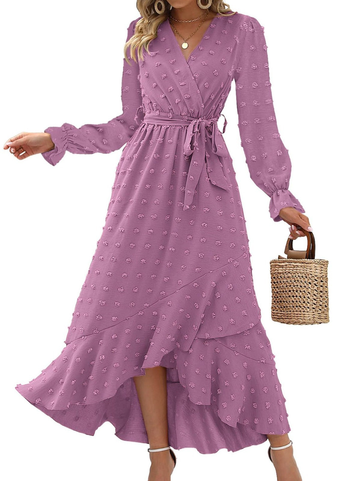 Women's Polka Dot Long-Sleeve Party Dress
