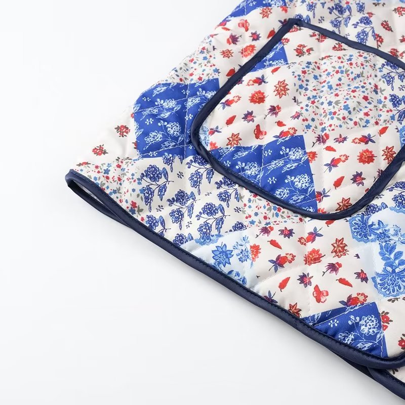 Vintage Stand Collar Printing Quilting Cotton Women's Clothes