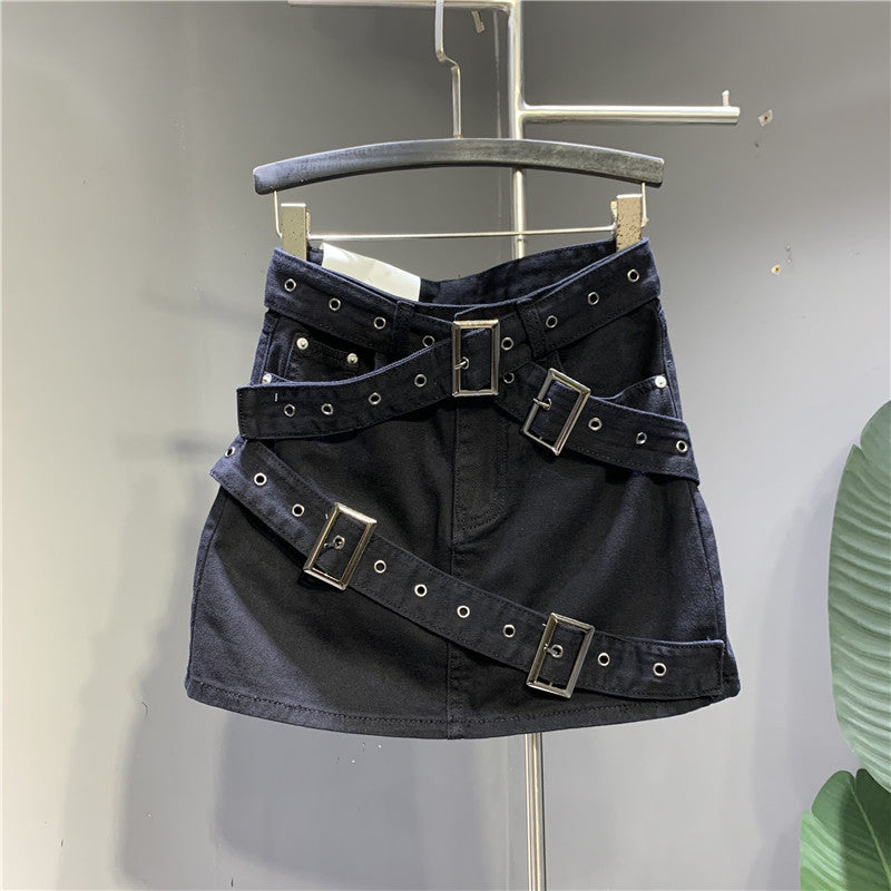 Design Denim Skirt With Straps