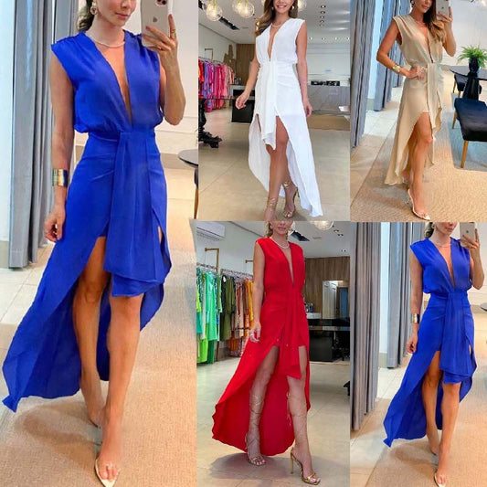 Sleeveless V-Neck Irregular Dress For Women