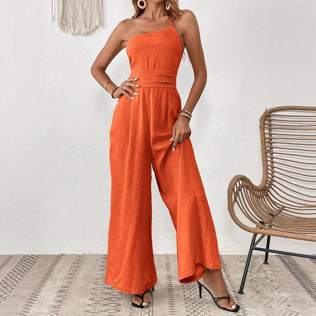 Wide-Leg Thin One-Shoulder Jumpsuit