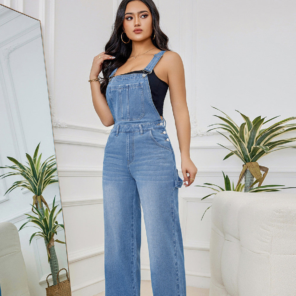 Washed Denim Suspender Pants Outfit