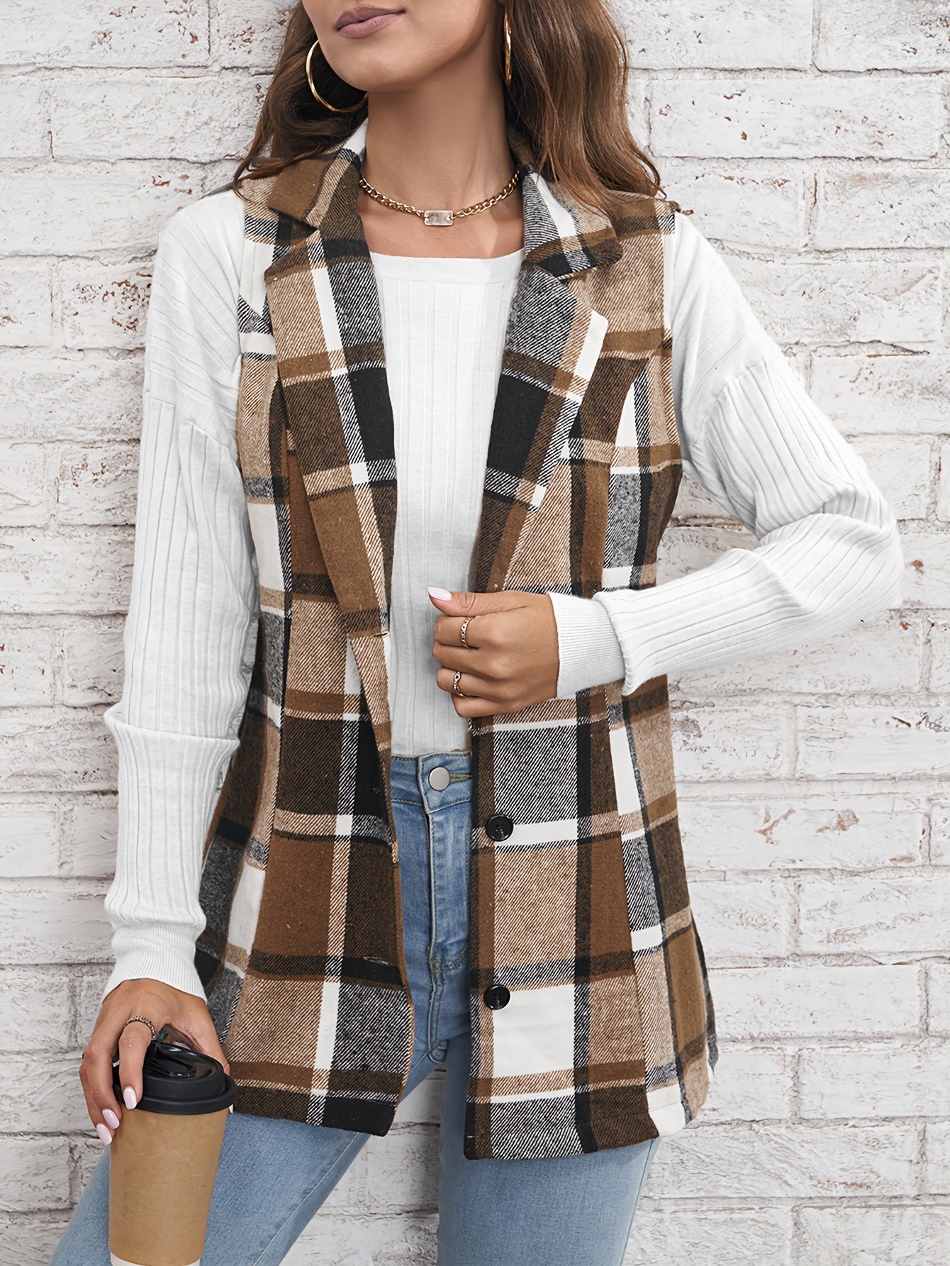 Lapel Suit Vest Plaid Coat