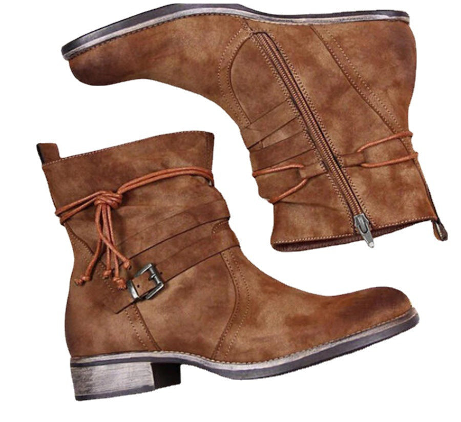 Buckle Ankle Side-Zipper Boots