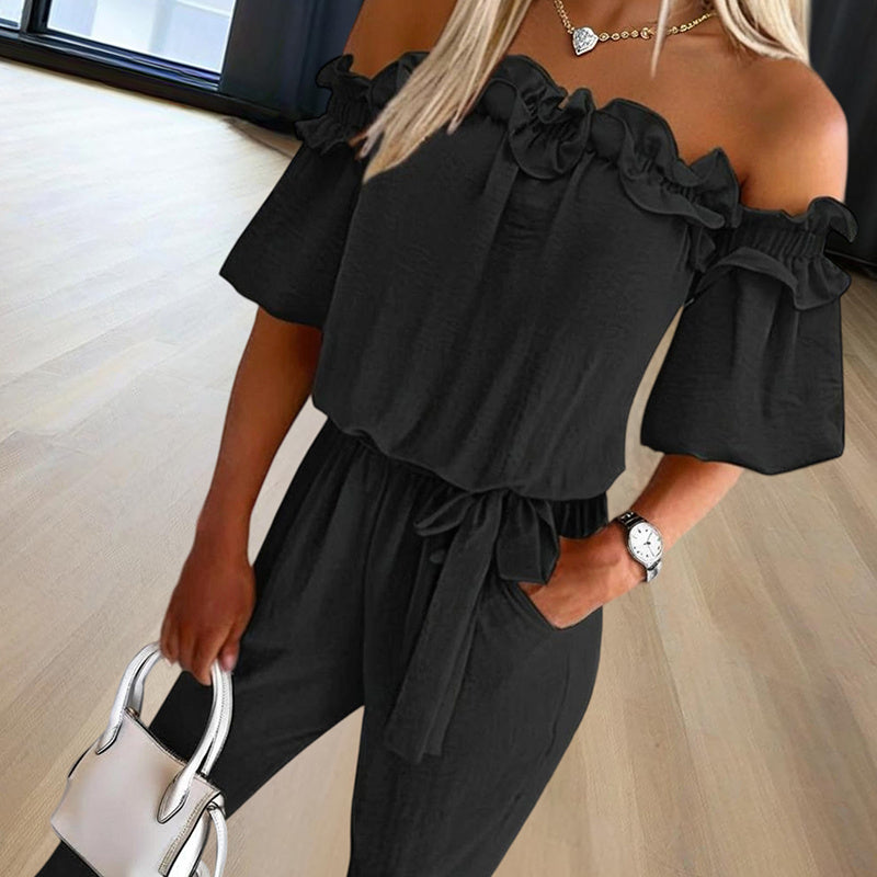 Elegant Ruffle-Sleeves Off-Shoulder Jumpsuit - US Only
