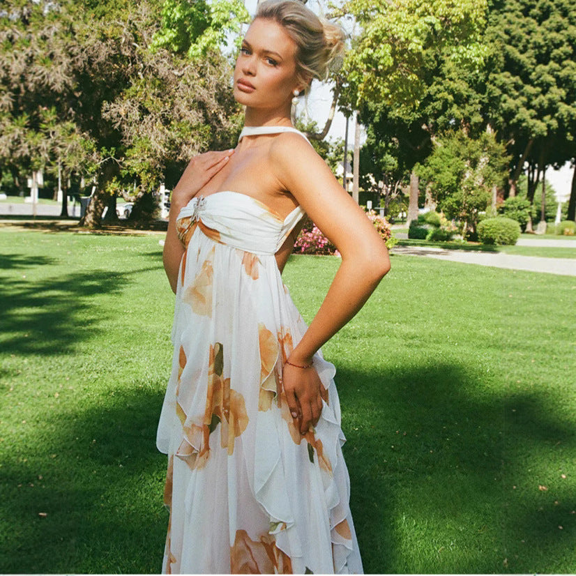 Sexy Big Backless Halter Lace Dress