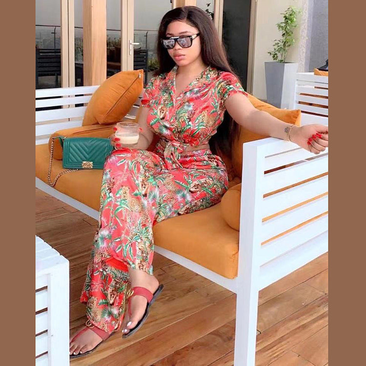 Two-piece African Printed Shirt Stretch Wide Pants