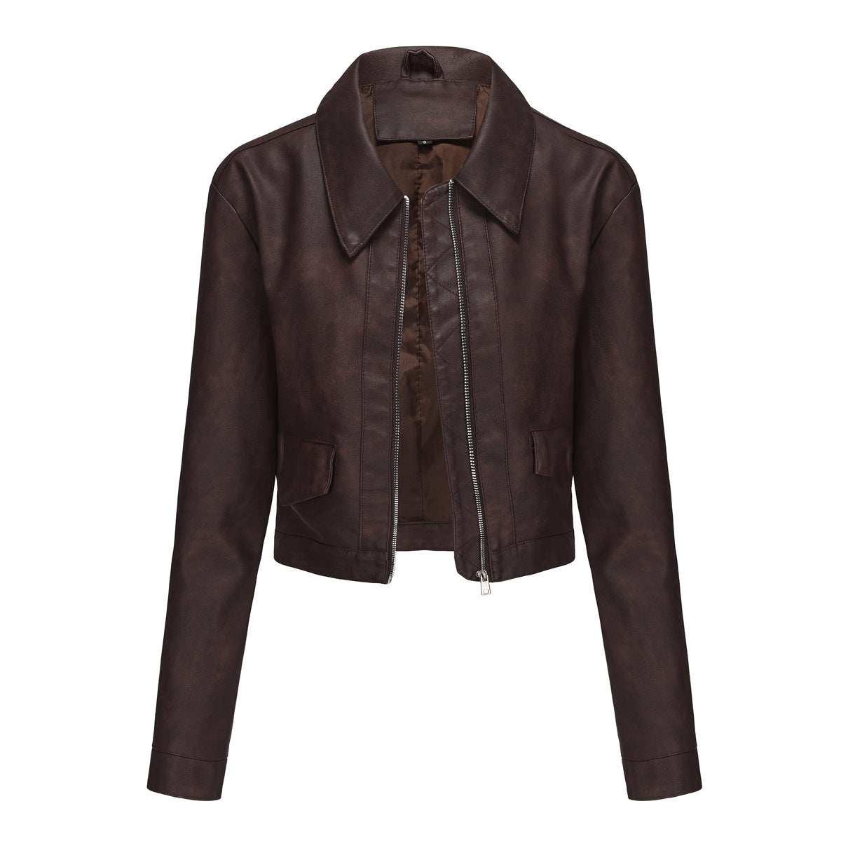 Women's Long-Sleeved Fashionable Faux Leather Jacket