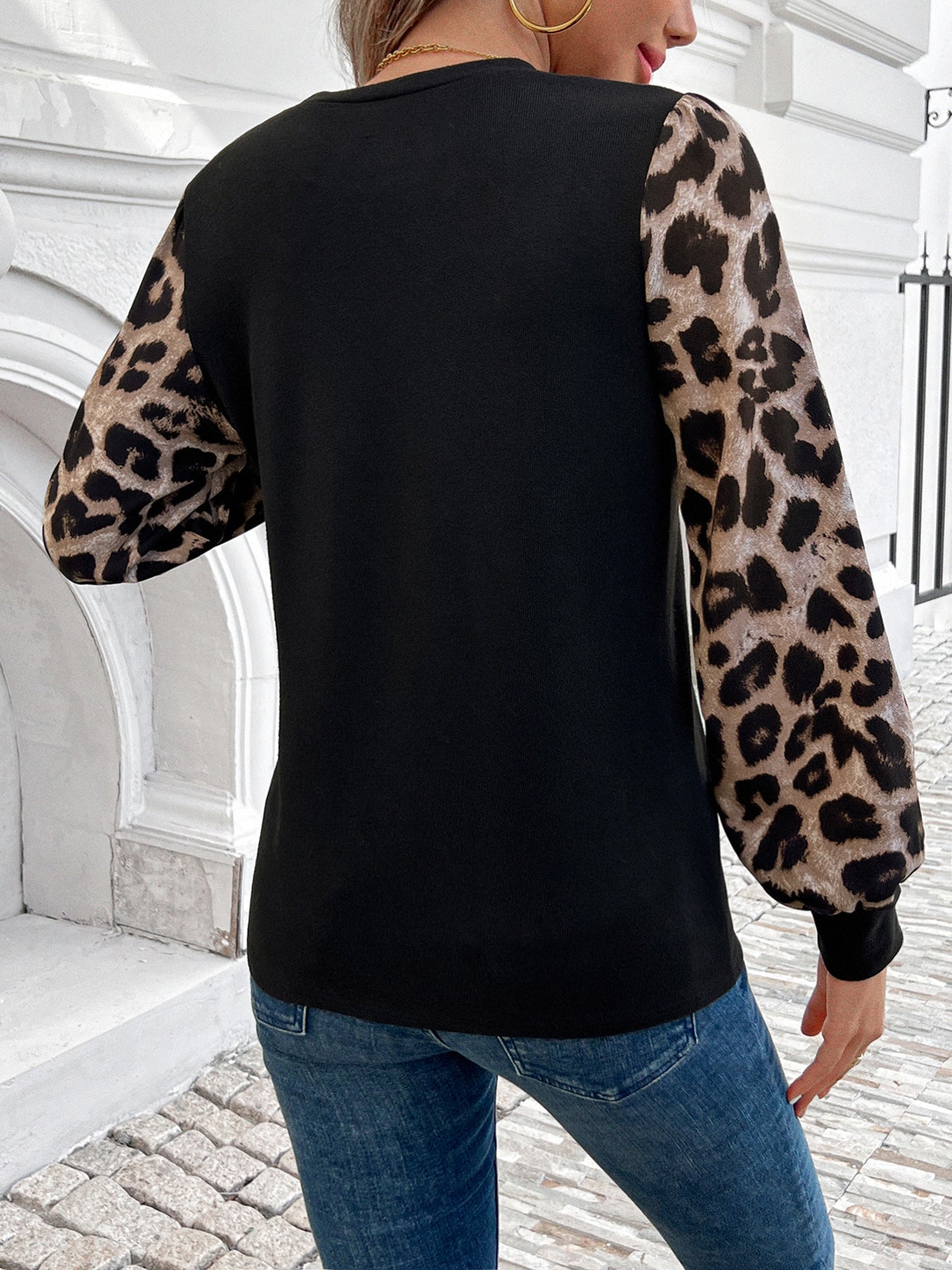 Women's Casual Long-Sleeve Leopard Print Round-Neck Top